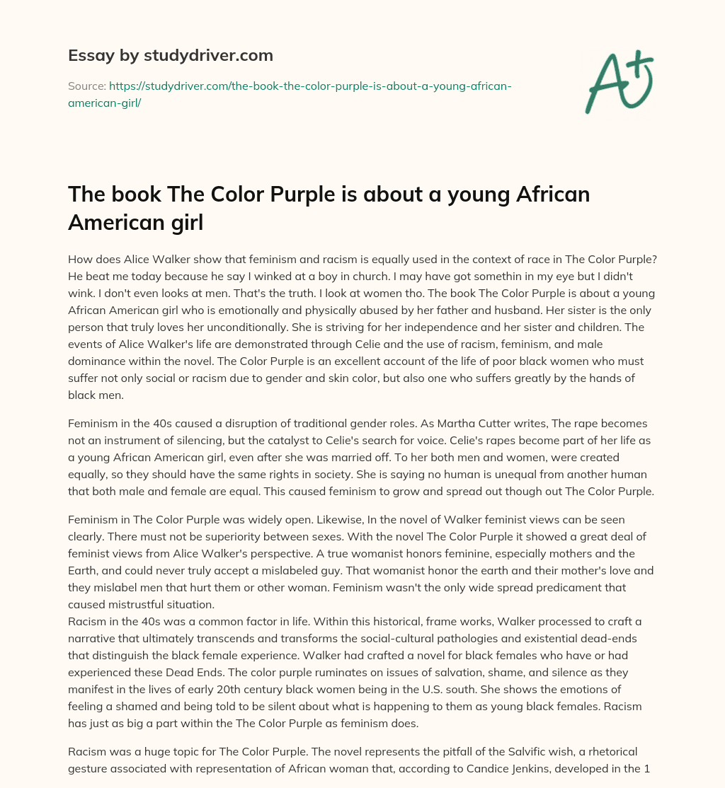 The Book the Color Purple is about a Young African American Girl essay