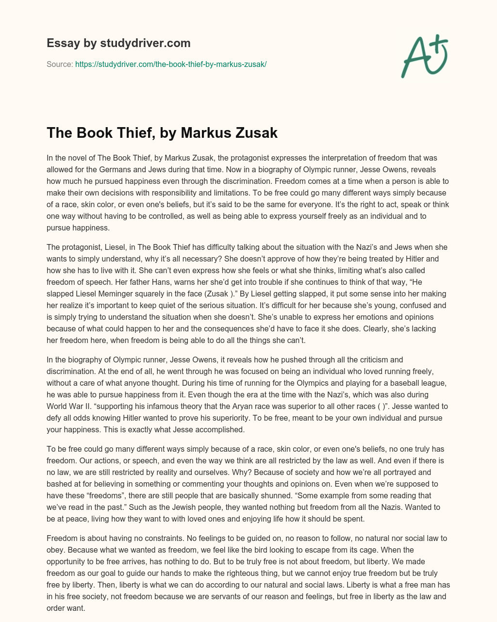 The Book Thief, by Markus Zusak essay