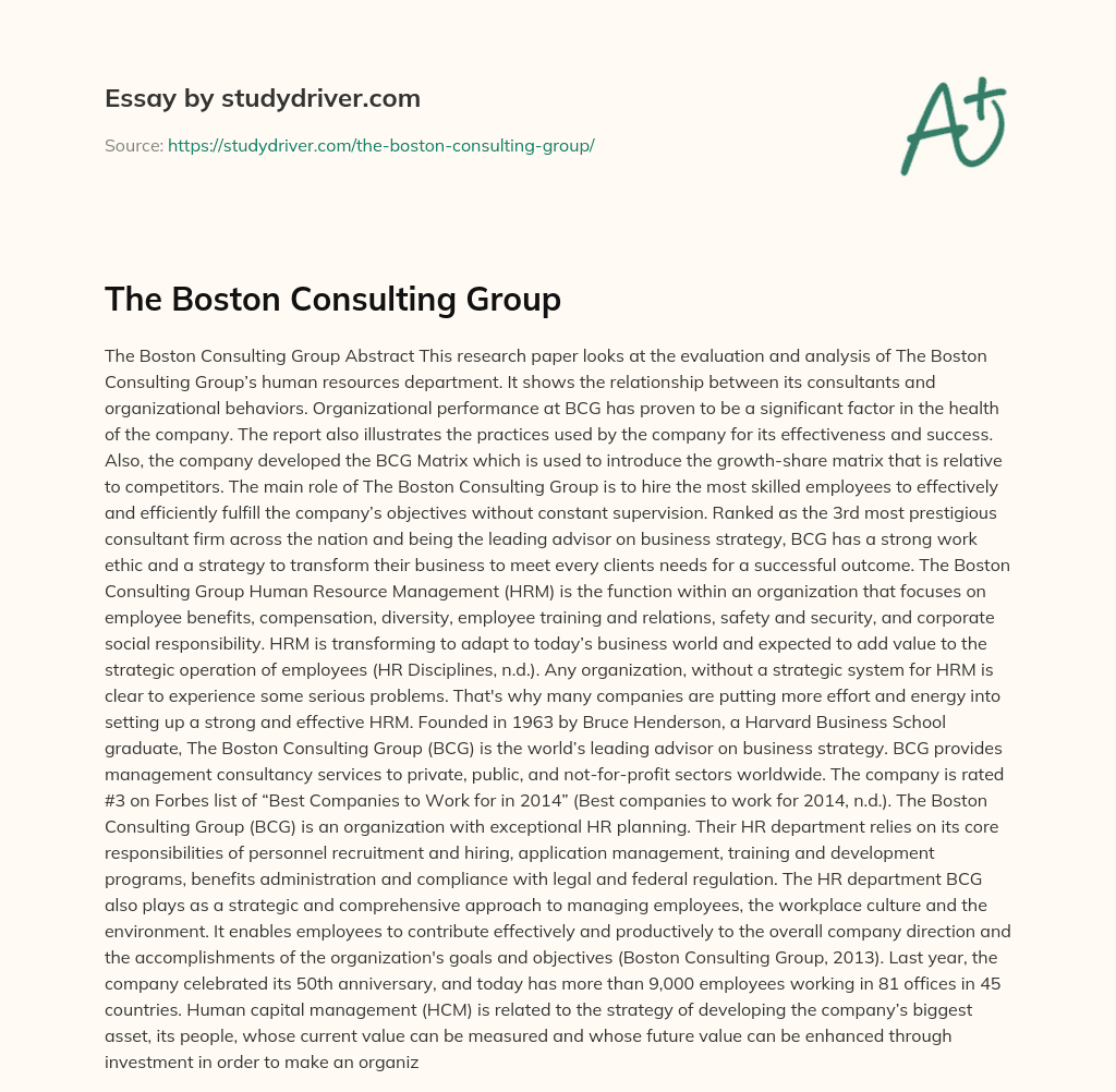 The Boston Consulting Group essay