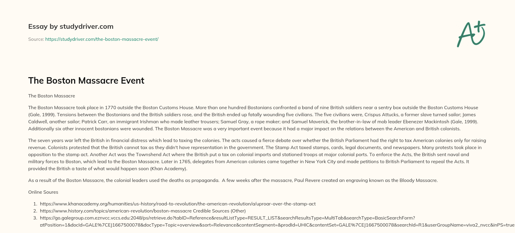 The Boston Massacre Event essay