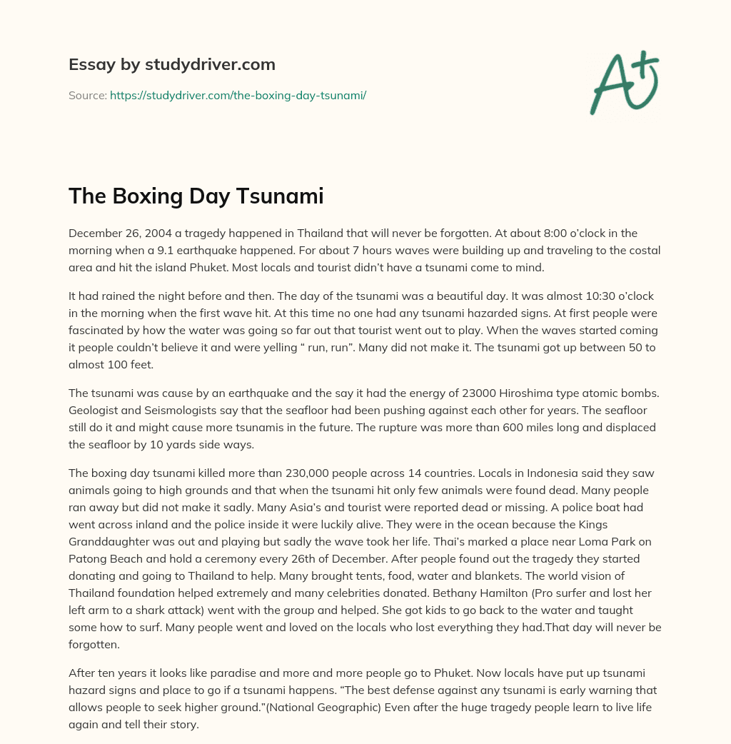 The Boxing Day Tsunami essay