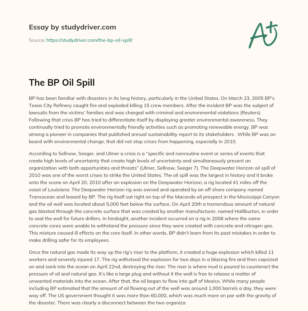 The BP Oil Spill essay