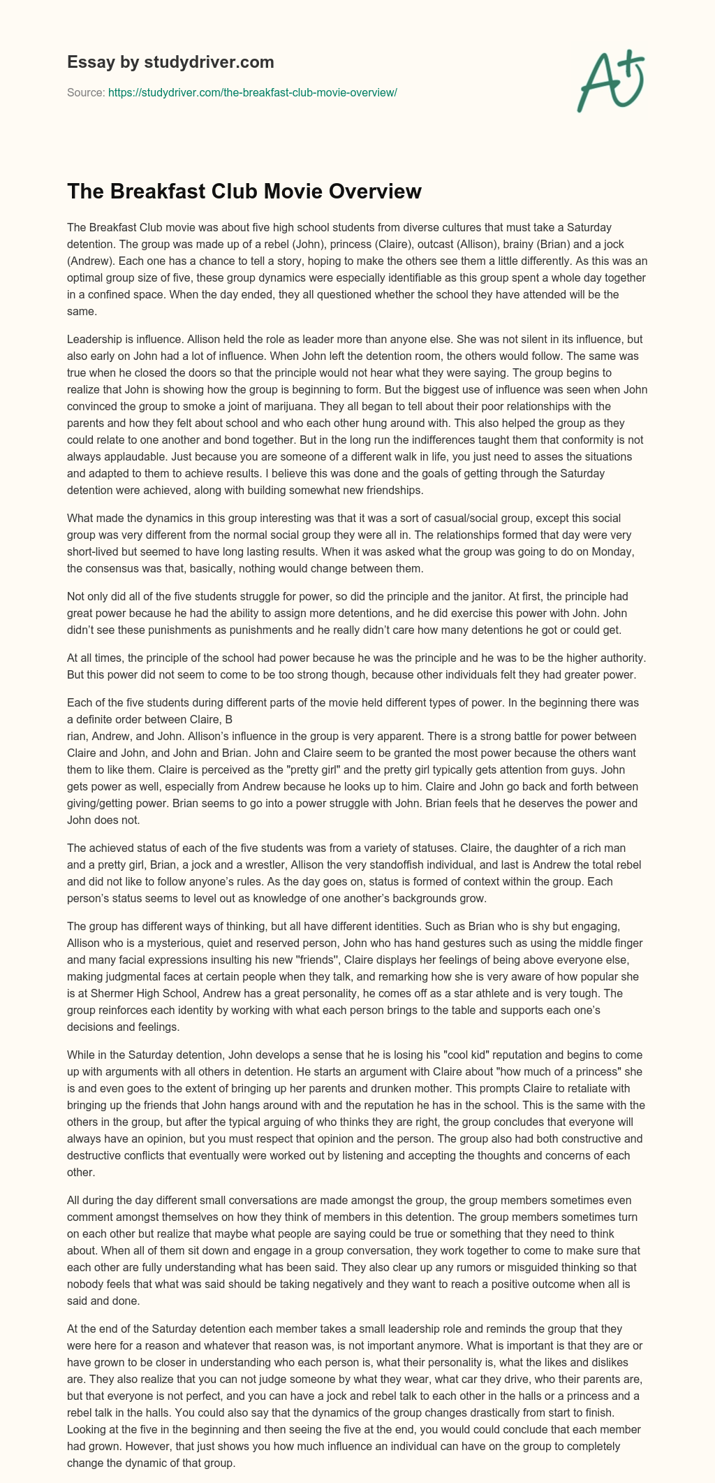 The Breakfast Club Movie Overview essay