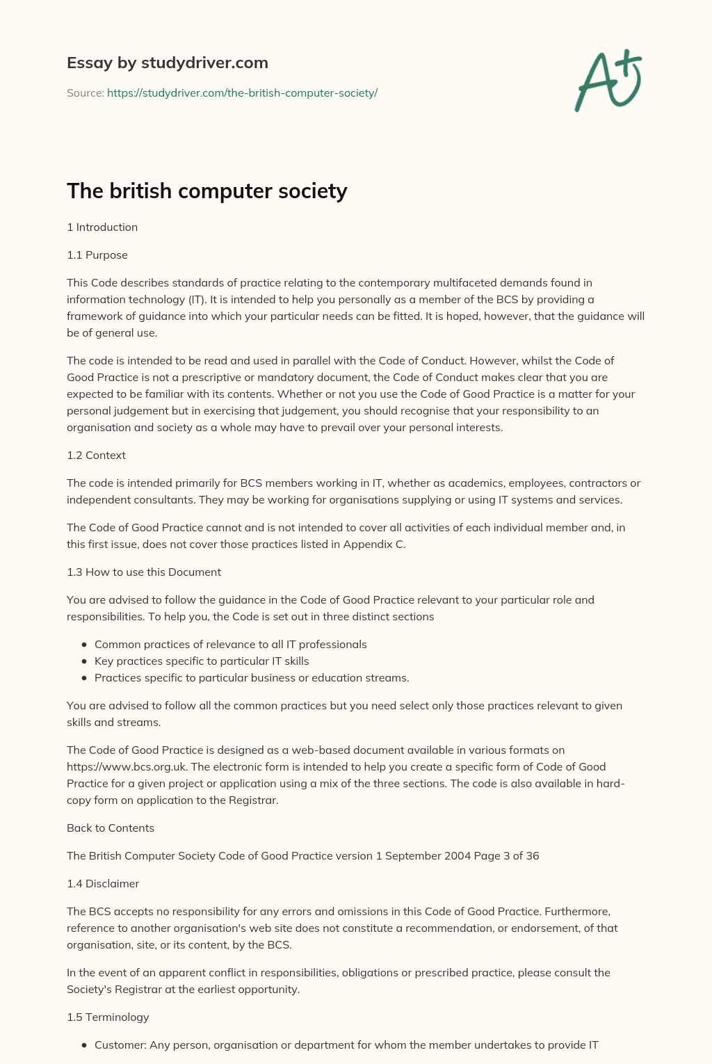 The British Computer Society essay