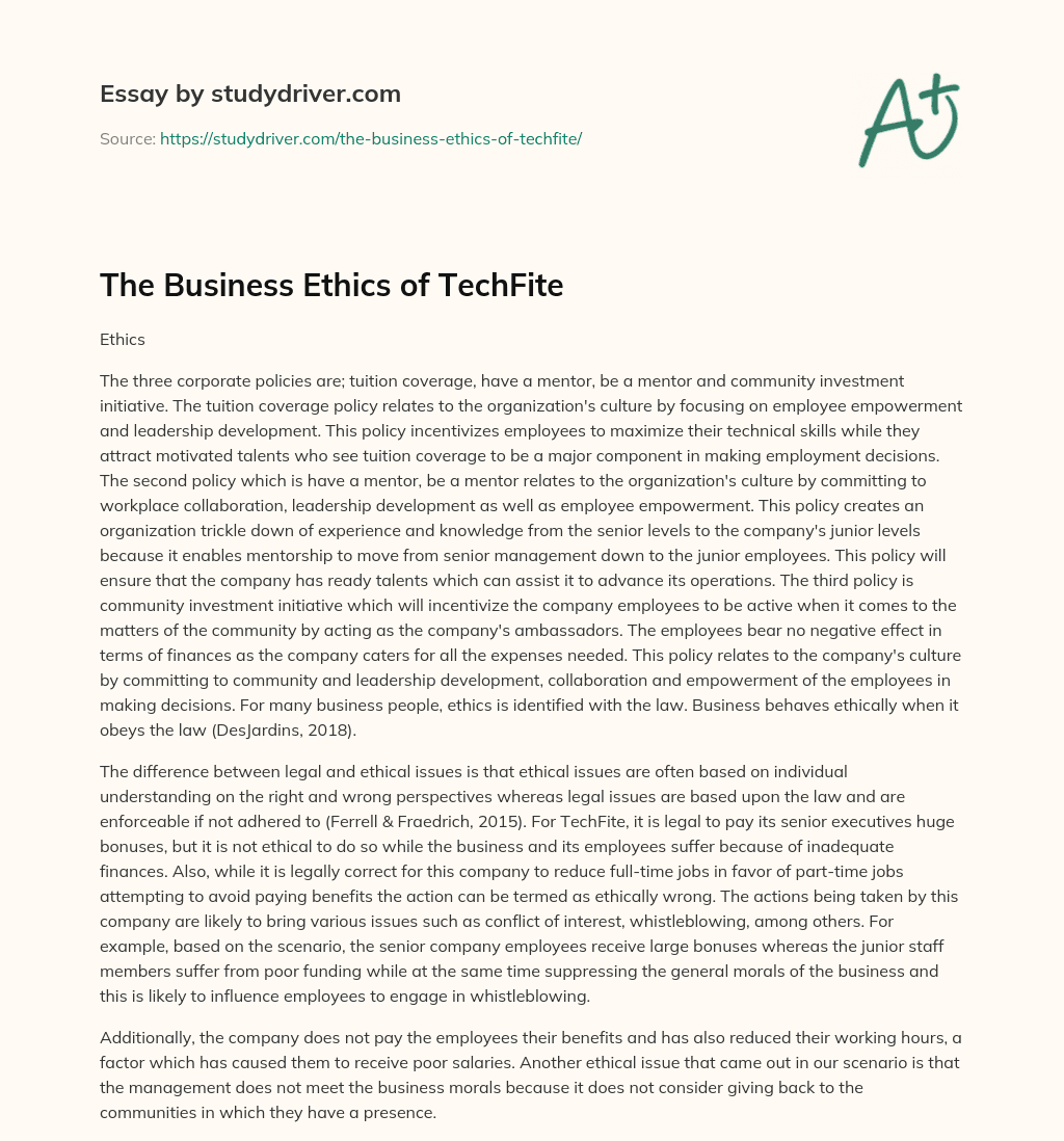 The Business Ethics of TechFite essay