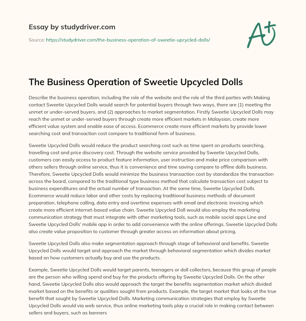The Business Operation of Sweetie Upcycled Dolls essay