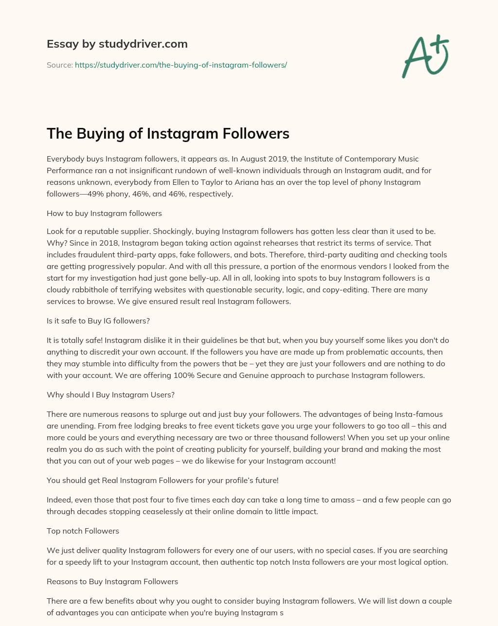 The Buying of Instagram Followers essay