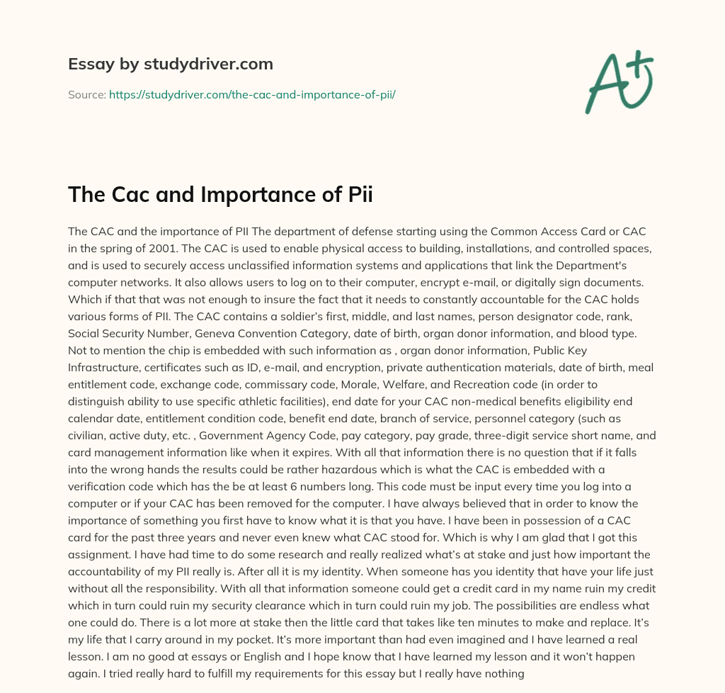 The Cac and Importance of Pii essay