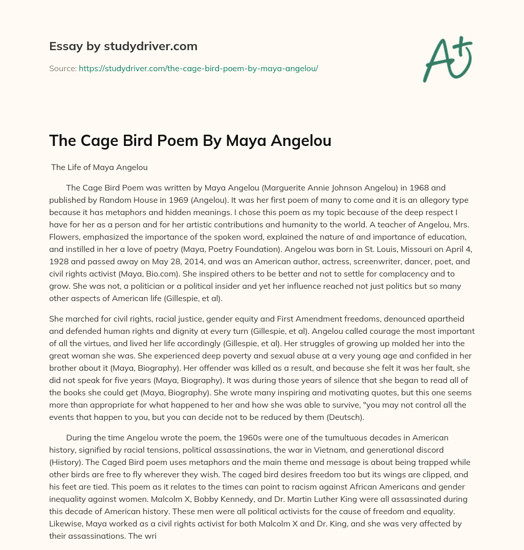 The Cage Bird Poem By Maya Angelou Free Essay Example StudyDriver