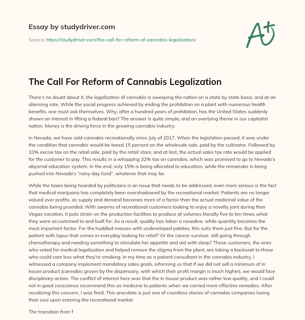 The Call for Reform of Cannabis Legalization essay
