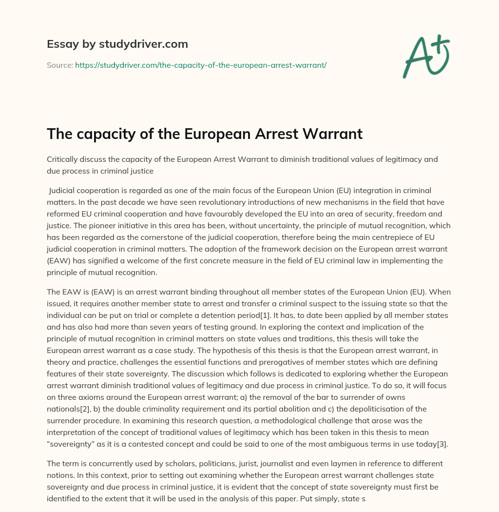 The Capacity of the European Arrest Warrant essay