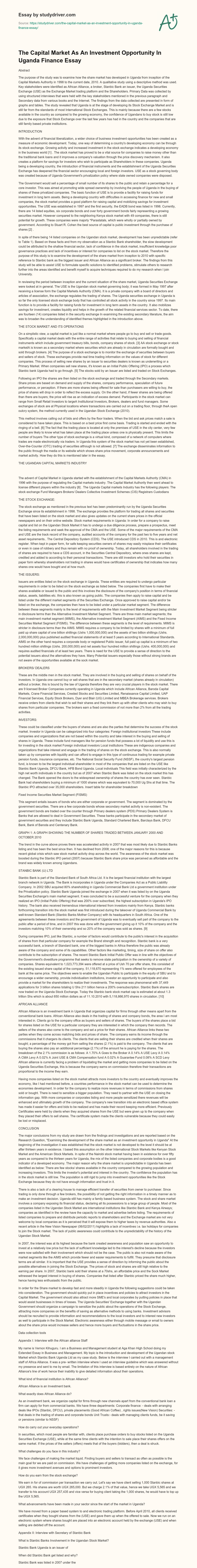The Capital Market as an Investment Opportunity in Uganda Finance Essay essay