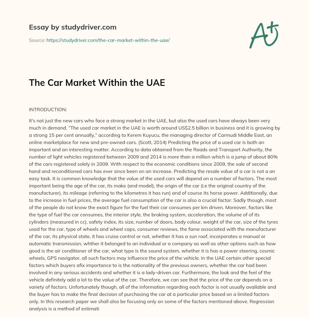 The Car Market Within the UAE essay