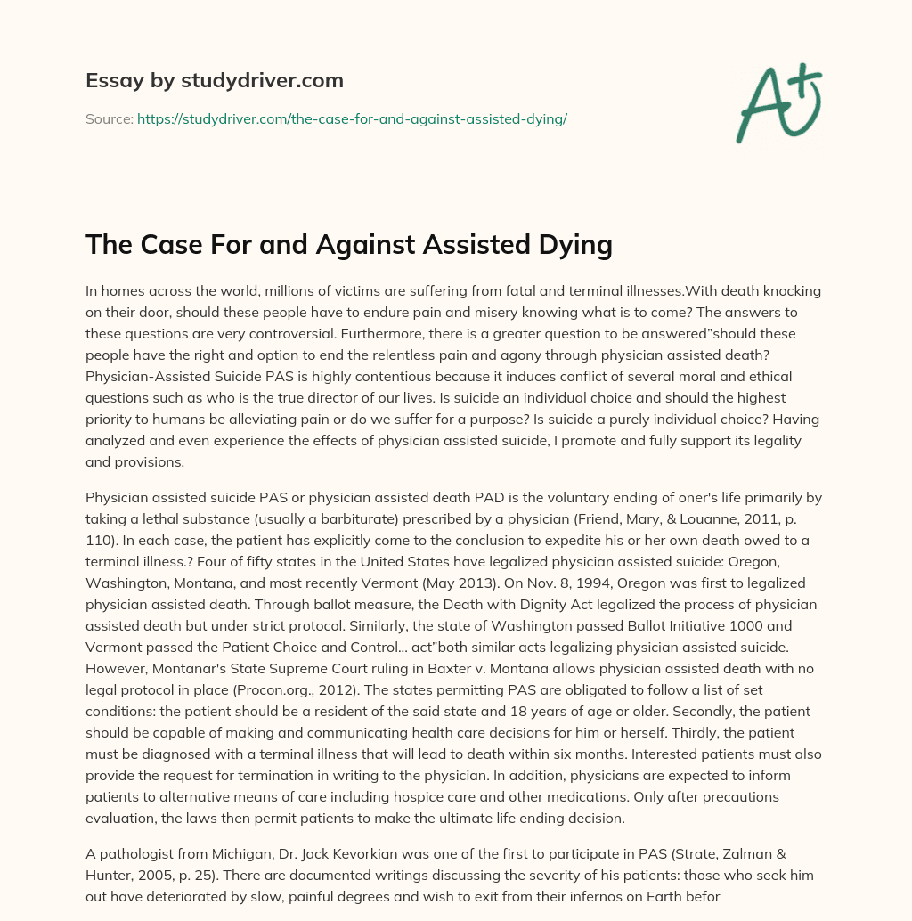 The Case for and against Assisted Dying essay