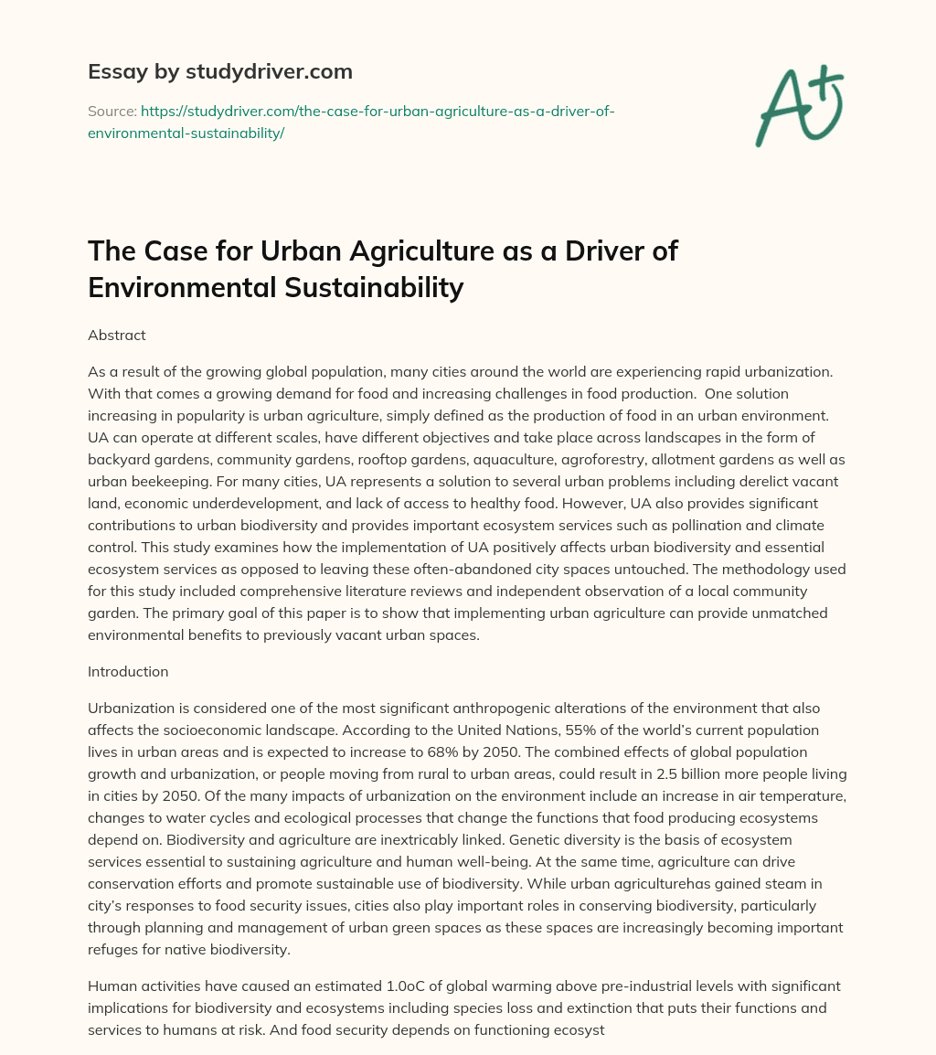 The Case for Urban Agriculture as a Driver of Environmental Sustainability essay