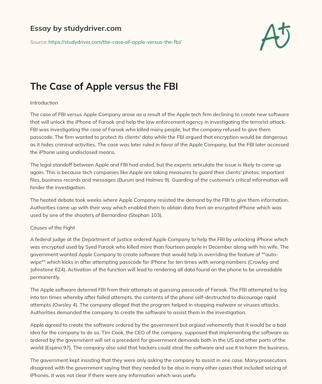 The Case of Apple Versus the FBI essay