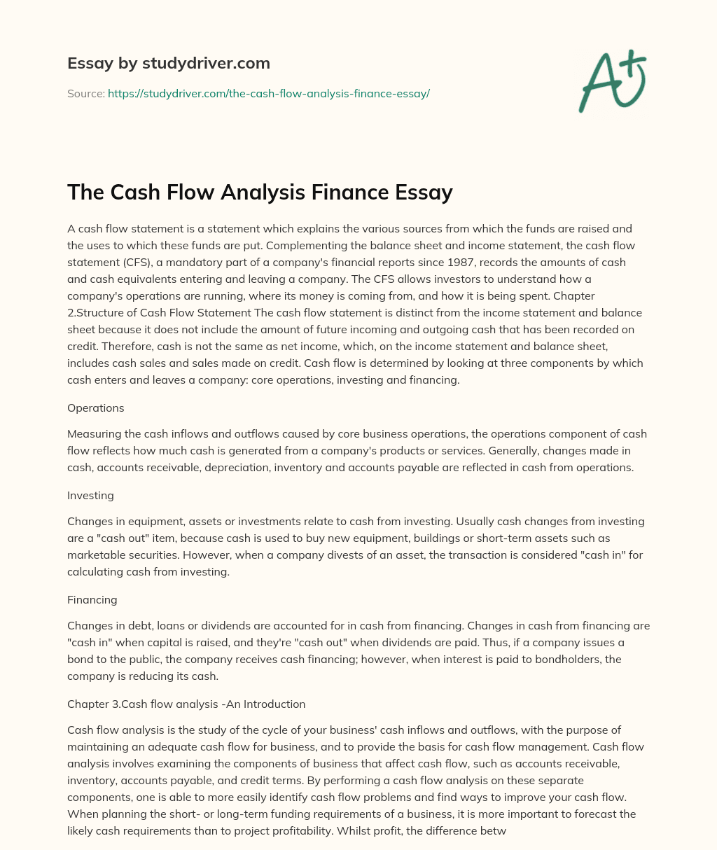 The Cash Flow Analysis Finance Essay essay