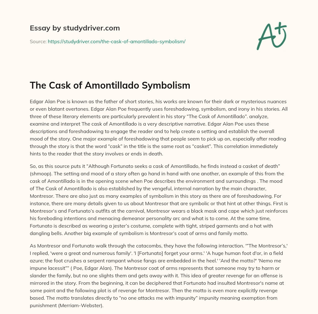 The Cask of Amontillado Symbolism essay
