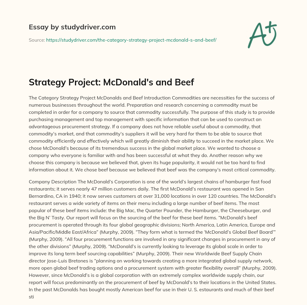 Strategy Project: McDonald’s and Beef essay