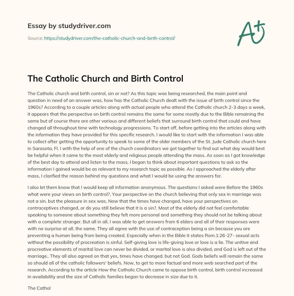 The Catholic Church and Birth Control essay