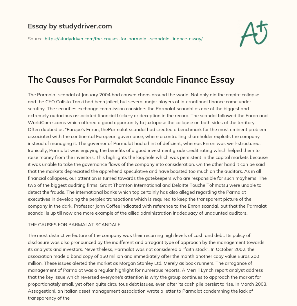 The Causes for Parmalat Scandale Finance Essay essay
