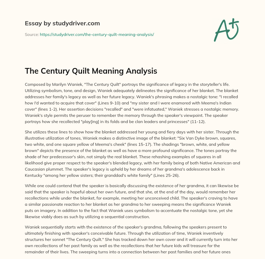 The Century Quilt Meaning Analysis essay