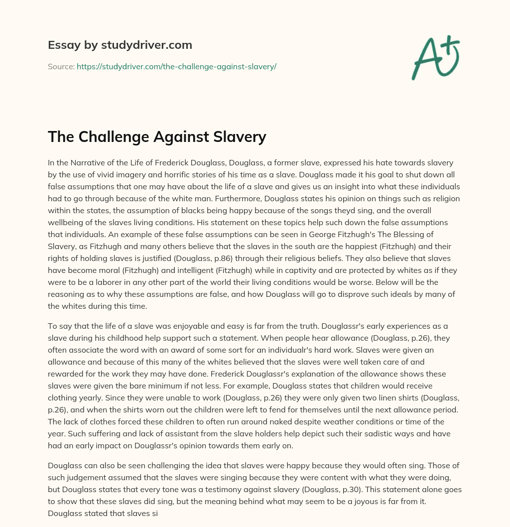 The Challenge against Slavery essay