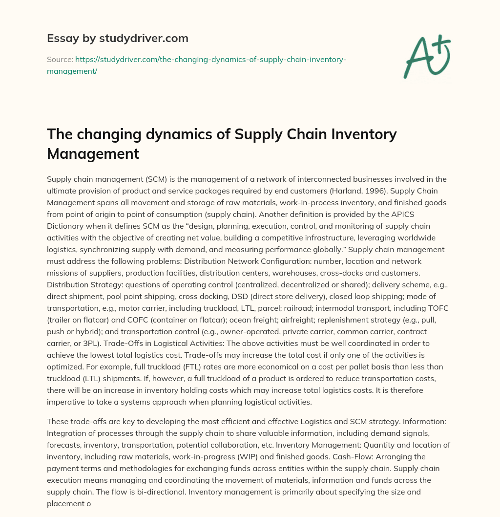 The Changing Dynamics of Supply Chain Inventory Management essay