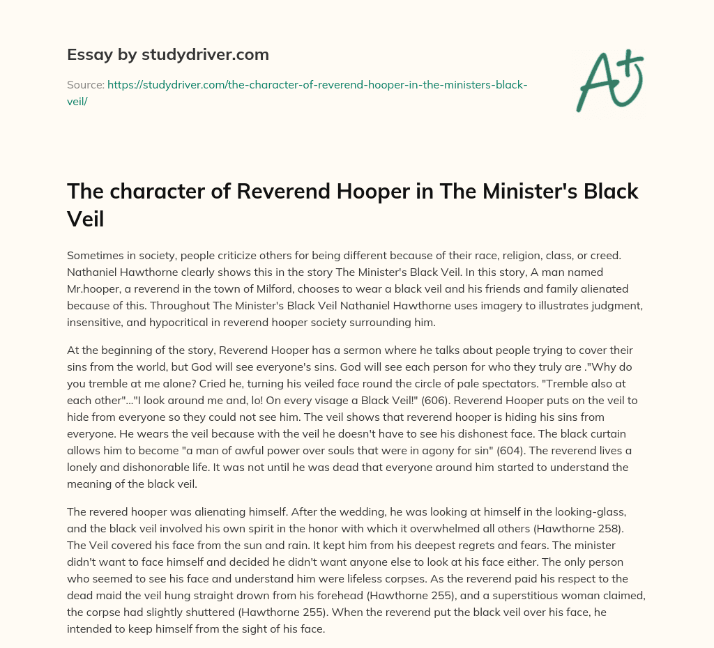 The Character of Reverend Hooper in the Minister’s Black Veil essay