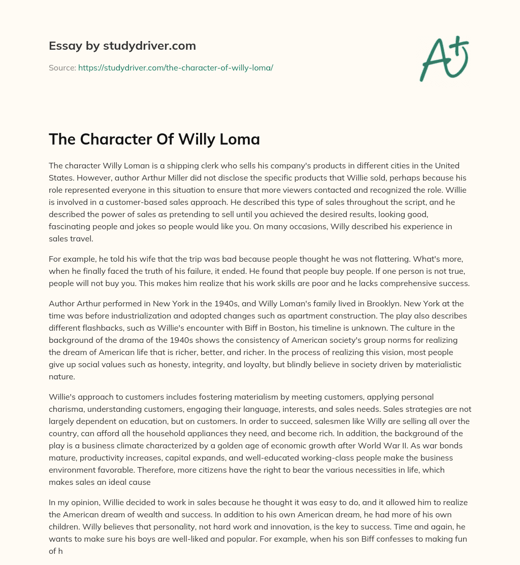 The Character of Willy Loma essay