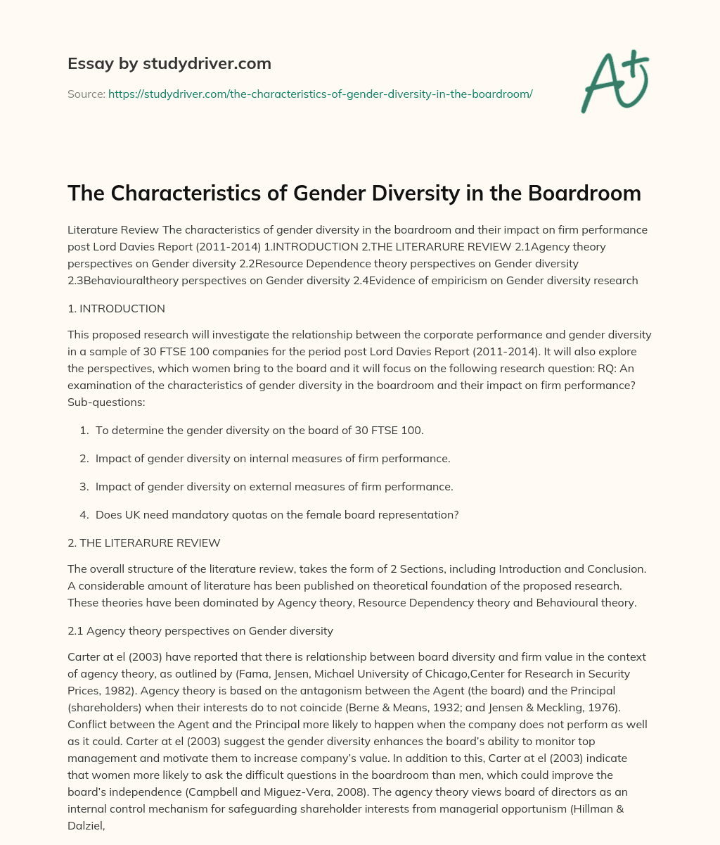 The Characteristics of Gender Diversity in the Boardroom essay