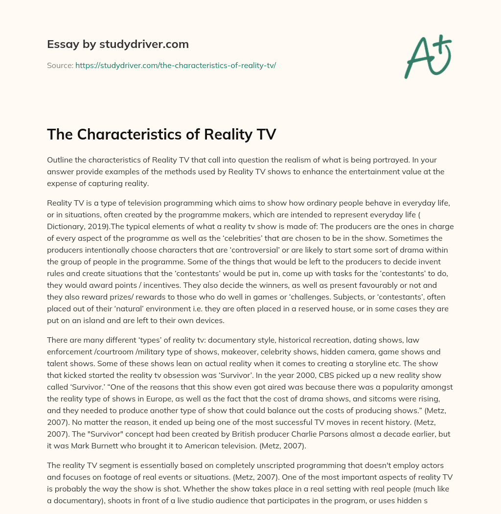 The Characteristics of Reality TV essay