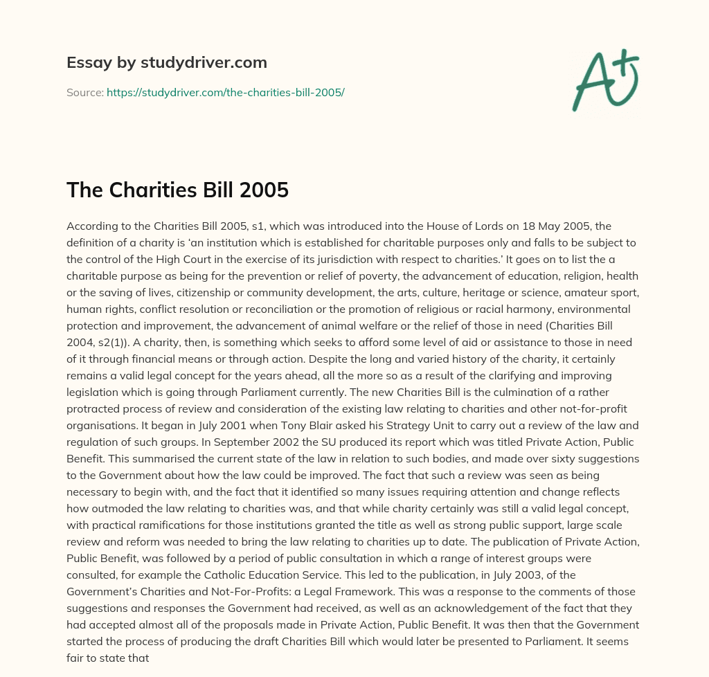 The Charities Bill 2005 essay