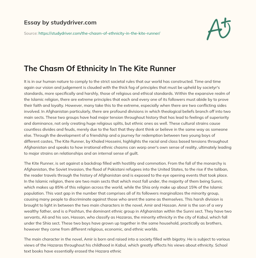 The Chasm of Ethnicity in the Kite Runner essay