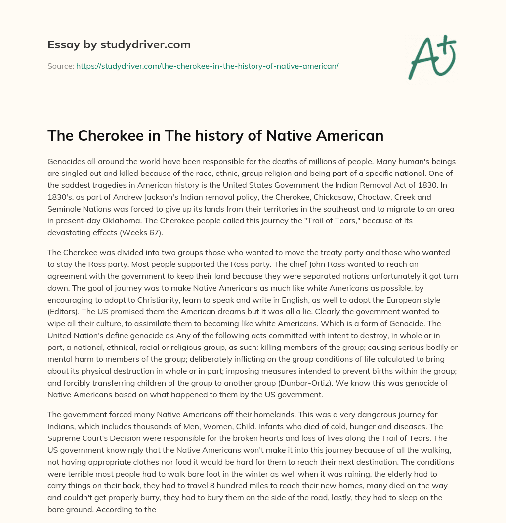The Cherokee in the History of Native American essay