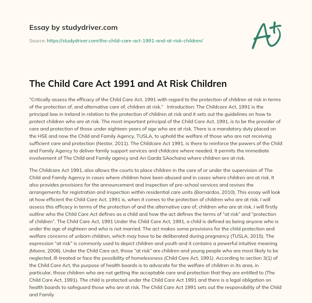 The Child Care Act 1991 and at Risk Children essay