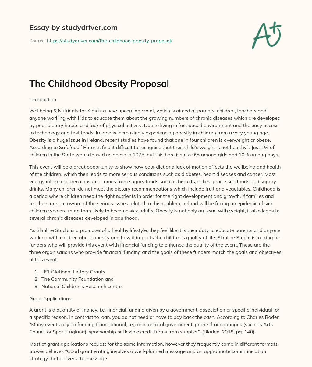 proposal essay on childhood obesity