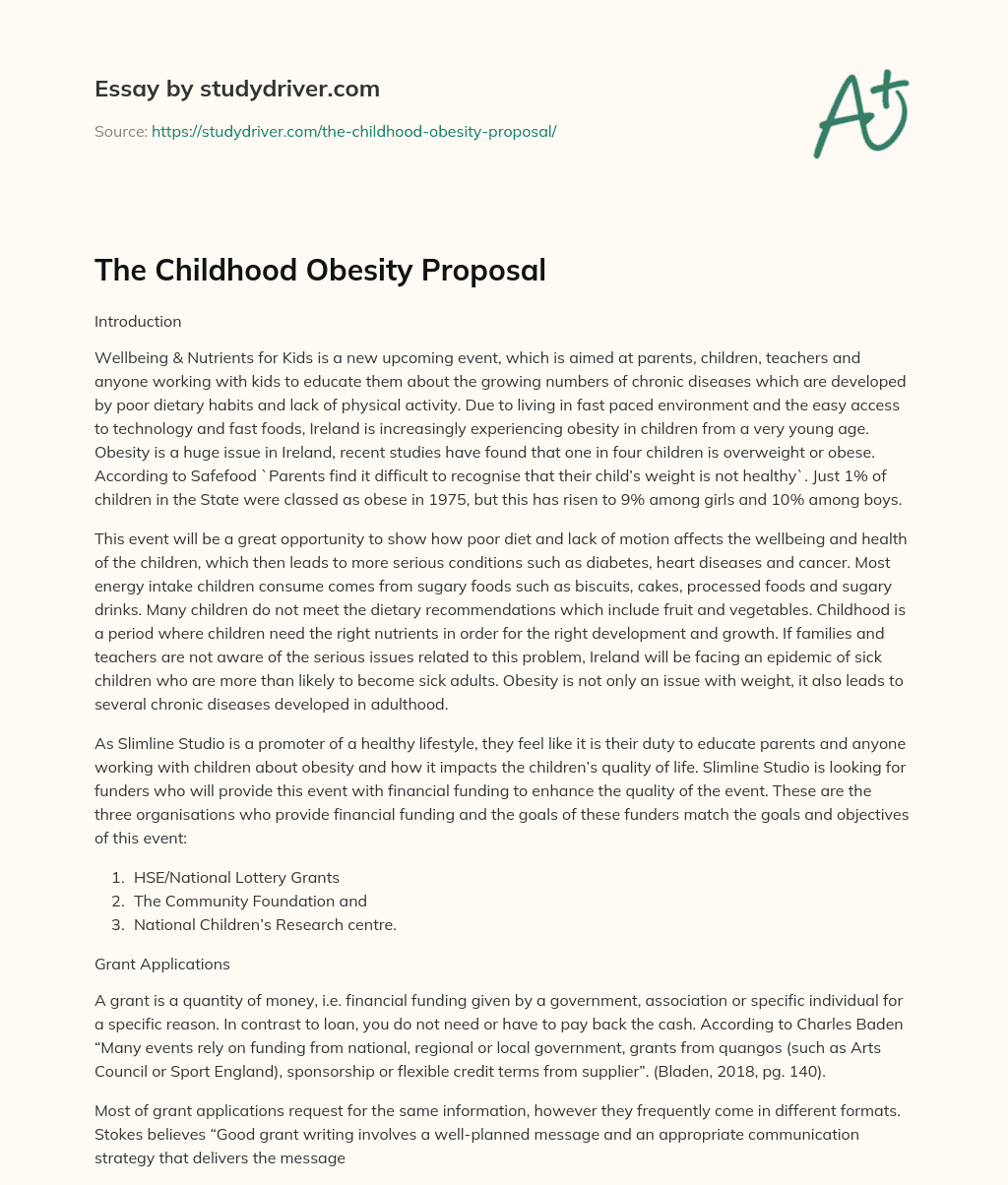 The Childhood Obesity Proposal essay