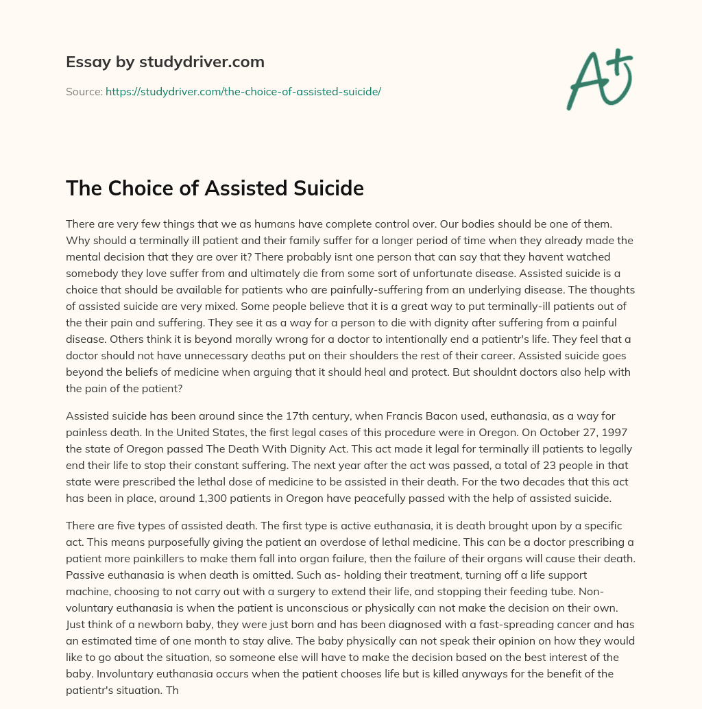 The Choice of Assisted Suicide essay