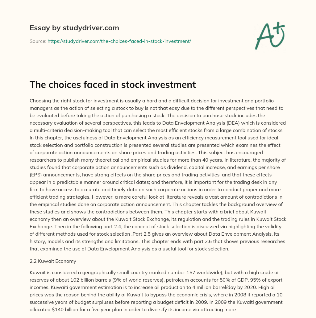 The Choices Faced in Stock Investment essay