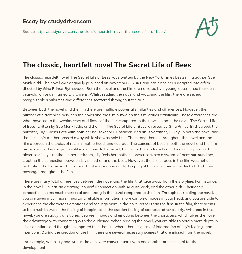 The Classic, Heartfelt Novel the Secret Life of Bees essay