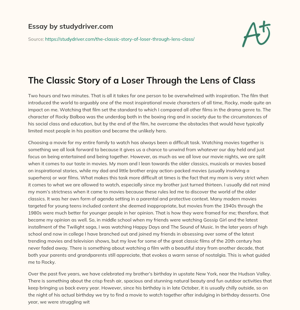 The Classic Story of a Loser through the Lens of Class essay