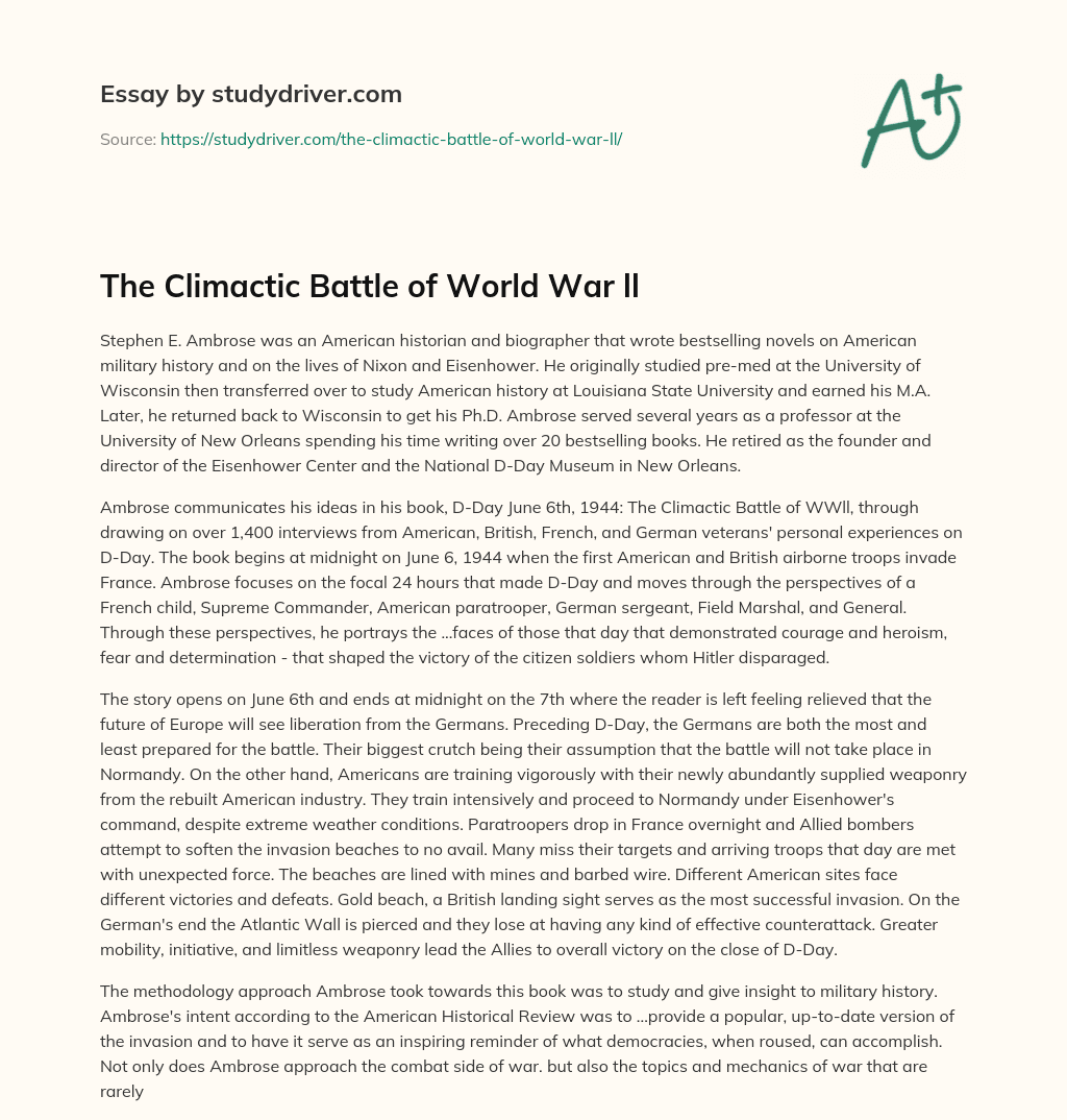 The Climactic Battle of World War Ll essay