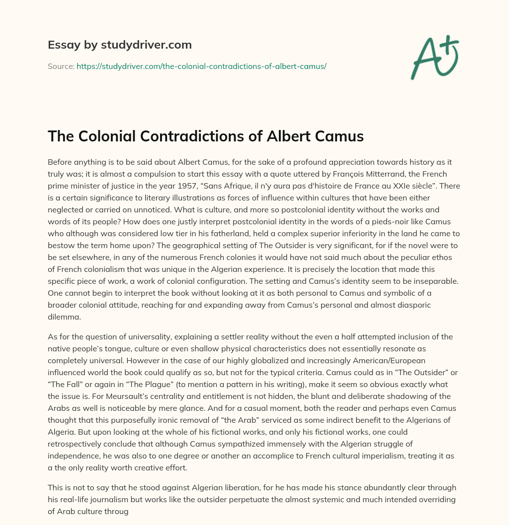 The Colonial Contradictions of Albert Camus essay