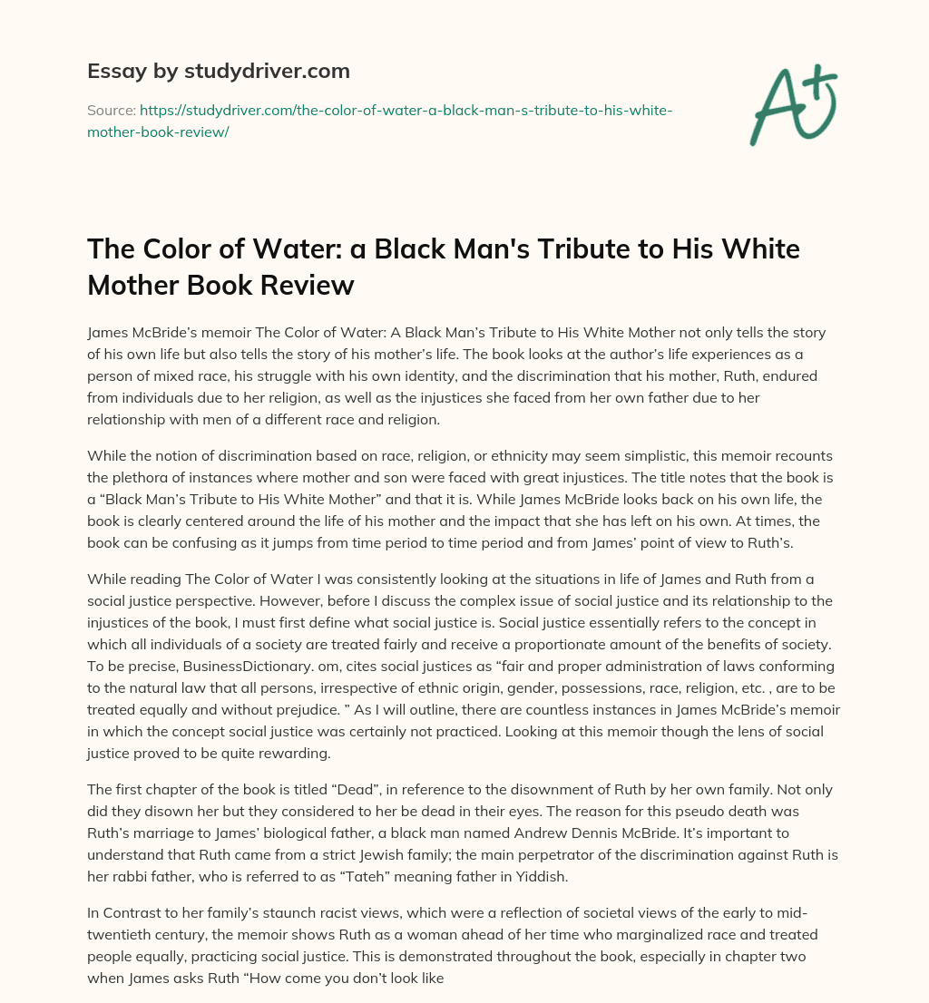 The Color of Water: a Black Man’s Tribute to his White Mother Book Review essay
