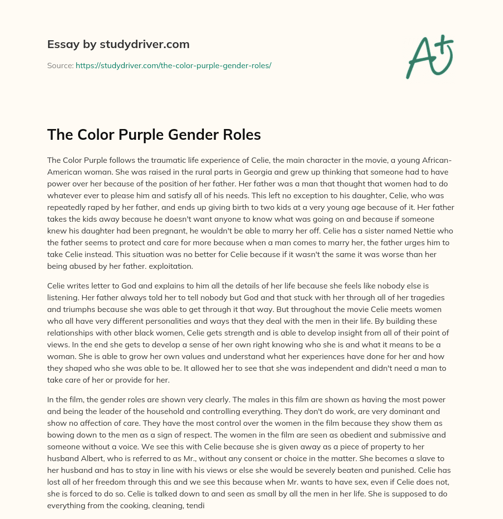 The Color Purple Gender Roles essay