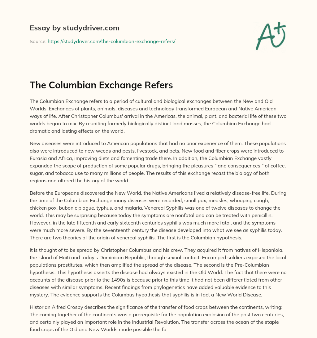 The Columbian Exchange Refers essay