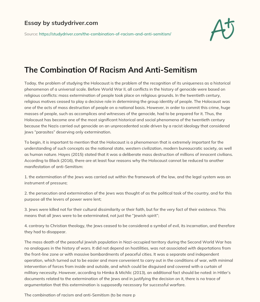 The Combination of Racism and Anti-Semitism essay