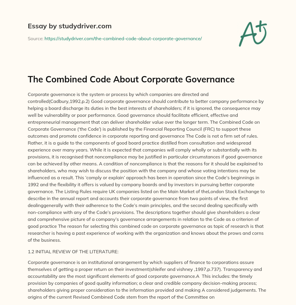 The Combined Code about Corporate Governance essay