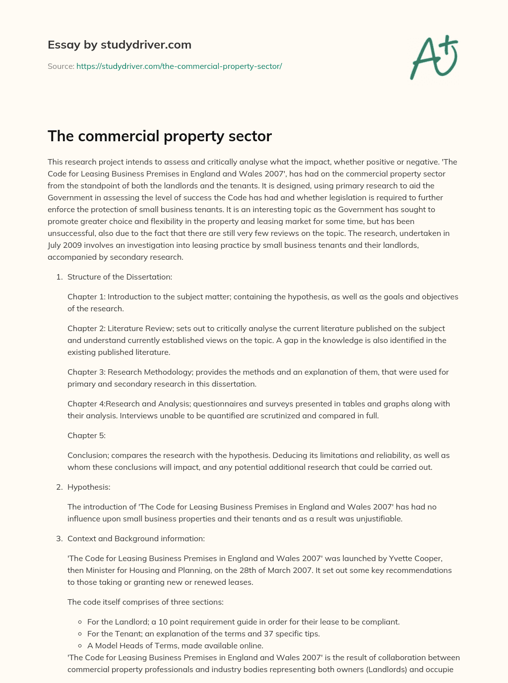 The Commercial Property Sector essay